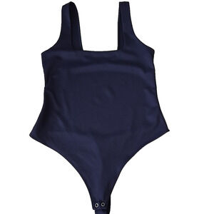 Good American Scuba Modern Tank Bodysuit Sz 4(XL) Navy Thong Capsule Wardrobe